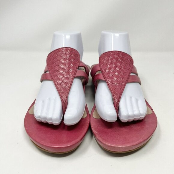 Abeo Womens Pink Sandals Flip Flops Sheena Size 9 N Triangle Woven Leather - Picture 3 of 9